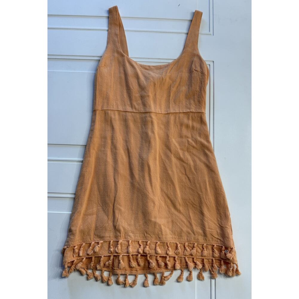 Lulus Feel the Sunshine Orange Linen Blend Tassel Mini Dress Size Small - Picture 1 of 6